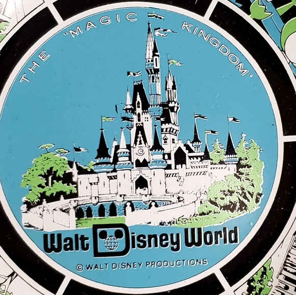 Vintage Walt Disney World MAGIC KINGDOM Blue Souvenir Glass Candy Plate - Picture 4 of 9